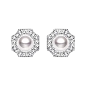Akoya Pearl Earrings 18K White Gold Diamond Bridal earrings