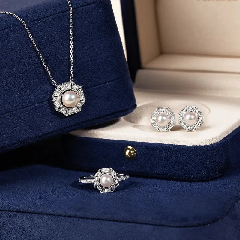 Akoya Pearl Earrings 18K White Gold Diamond Bridal earrings