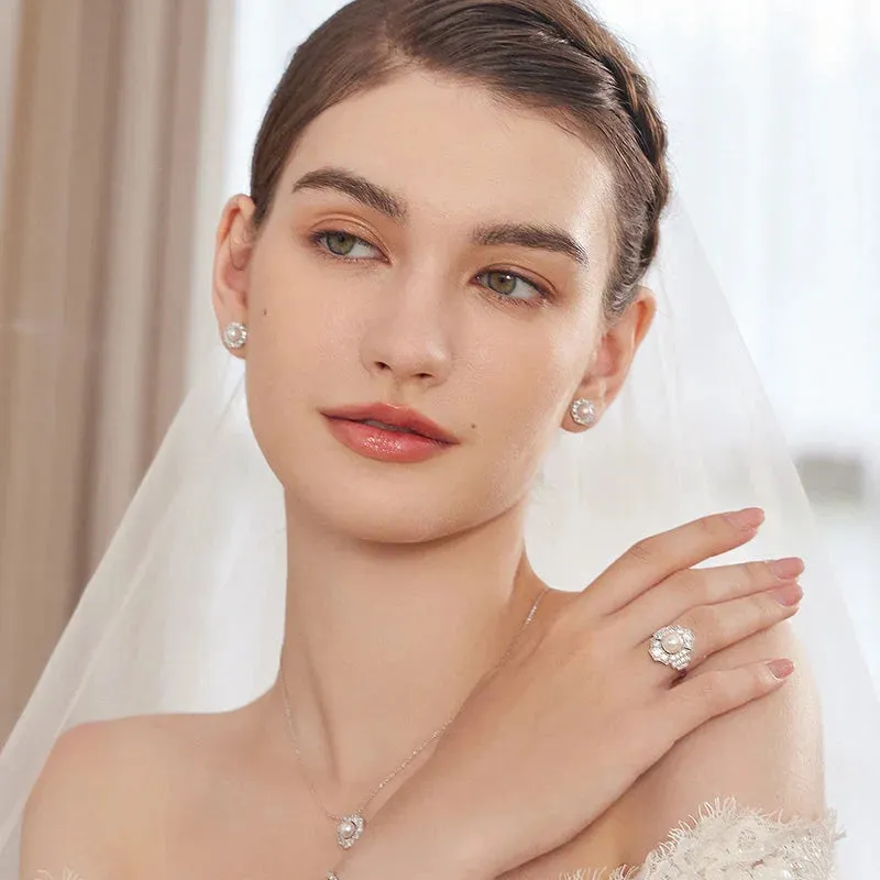 Akoya Pearl Earrings 18K White Gold Diamond Bridal earrings