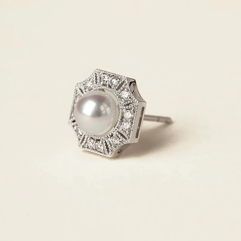Akoya Pearl Earrings 18K White Gold Diamond Bridal earrings