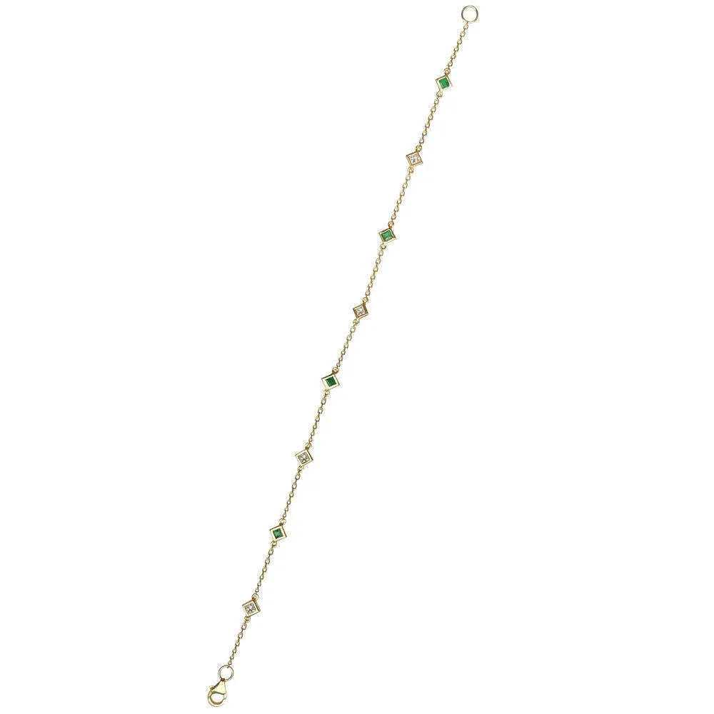 Alternating Emerald And Diamonds By The Yard Bracelet
