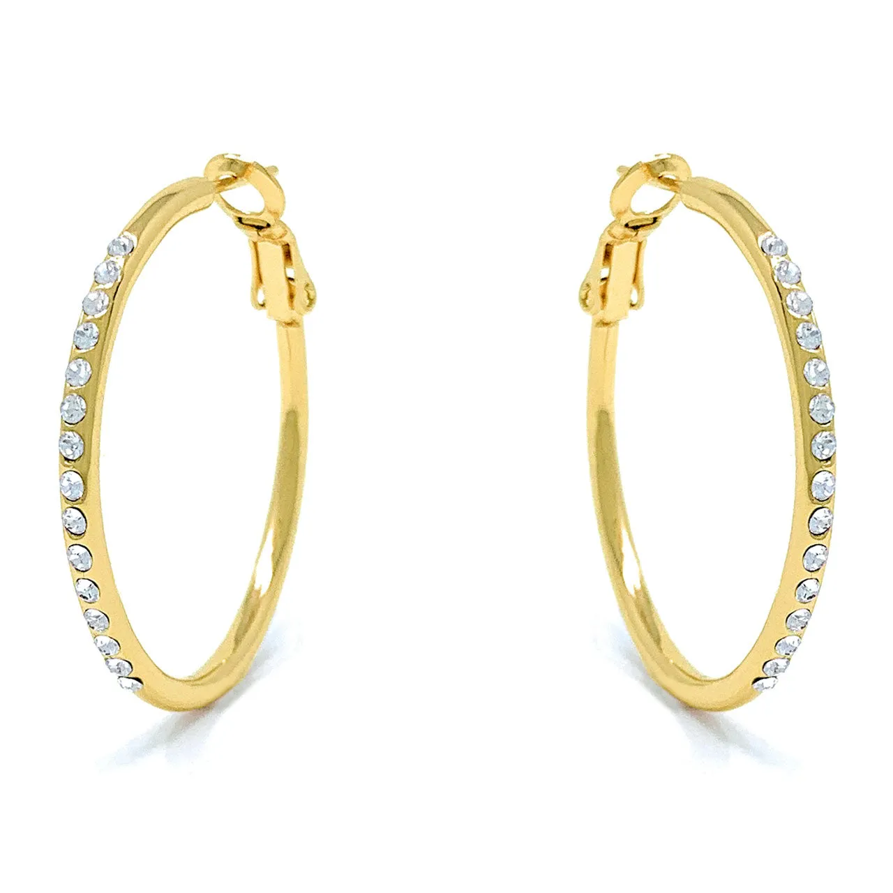 Amelia Small Pave Hoop Earrings with White Clear Round Crystals from Swarovski Gold Plated