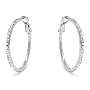 Amelia Small Pave Hoop Earrings with White Clear Round Crystals from Swarovski Silver Toned Rhodium Plated