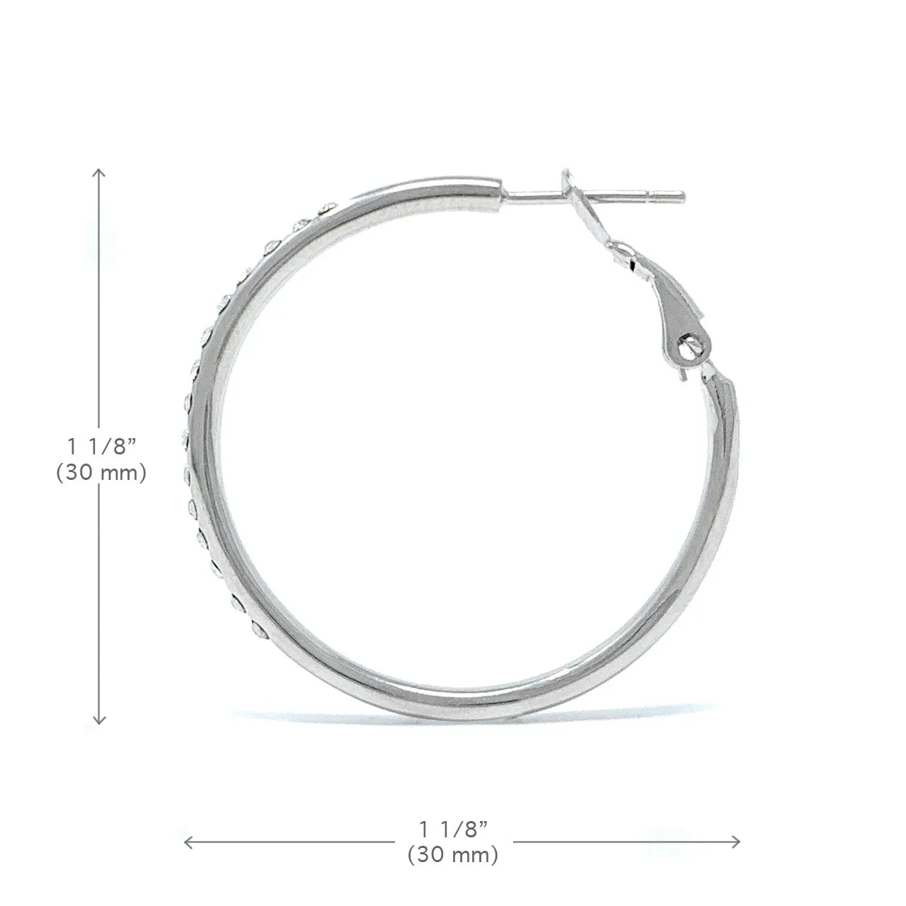 Amelia Small Pave Hoop Earrings with White Clear Round Crystals from Swarovski Silver Toned Rhodium Plated