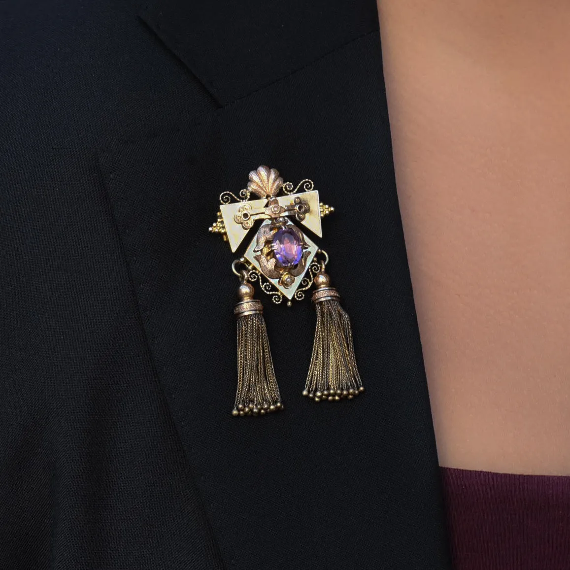 Amethyst Detachable Brooch Necklace c1870