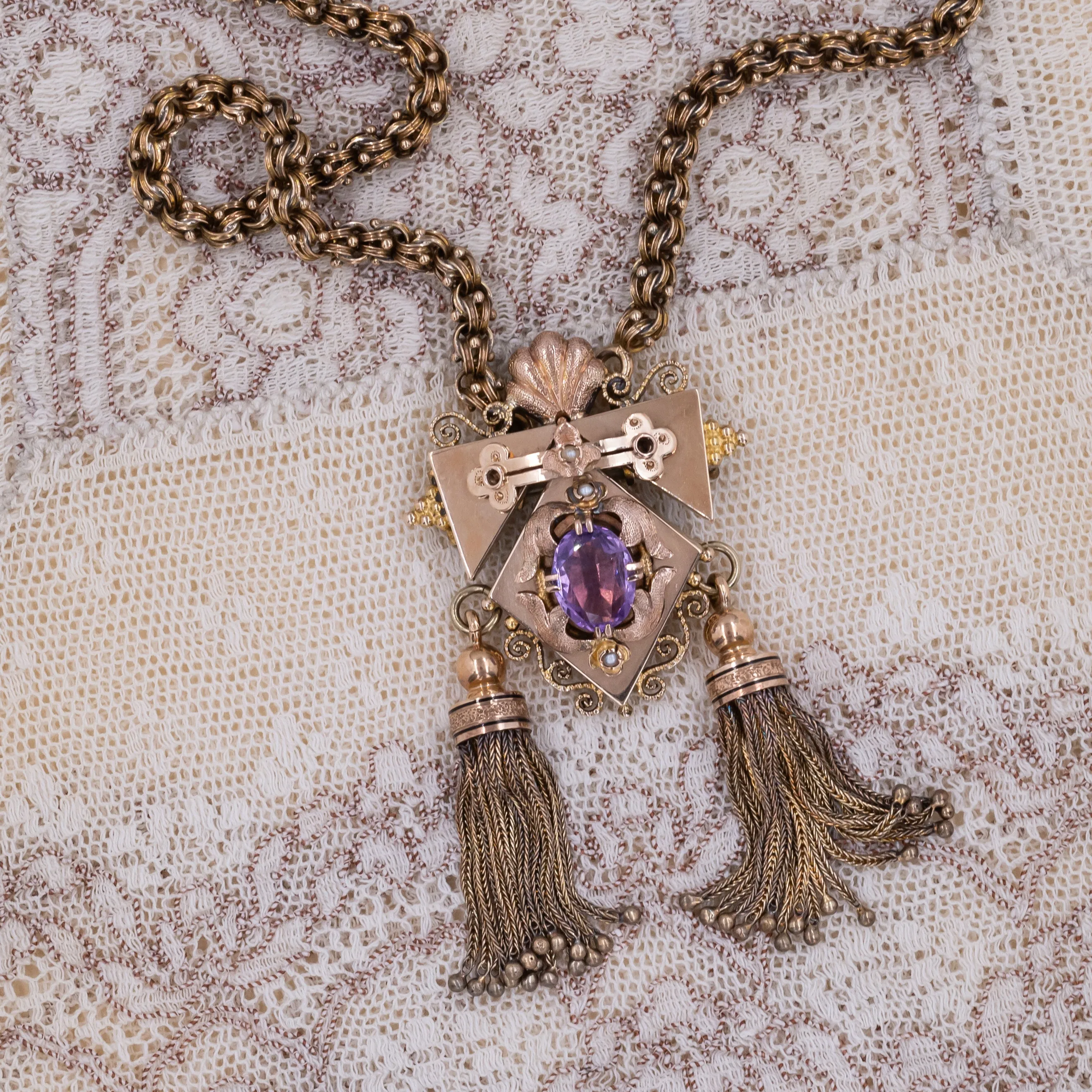 Amethyst Detachable Brooch Necklace c1870