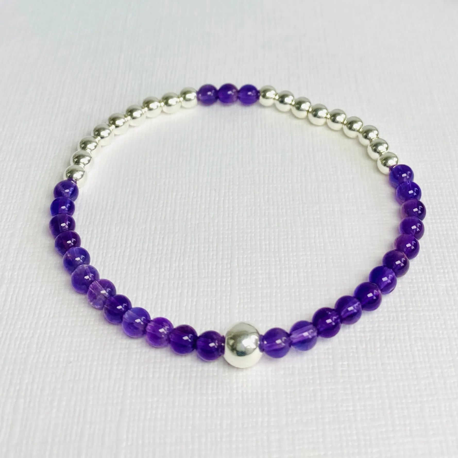 Amethyst Gemstone and Silver Bead Bracelet