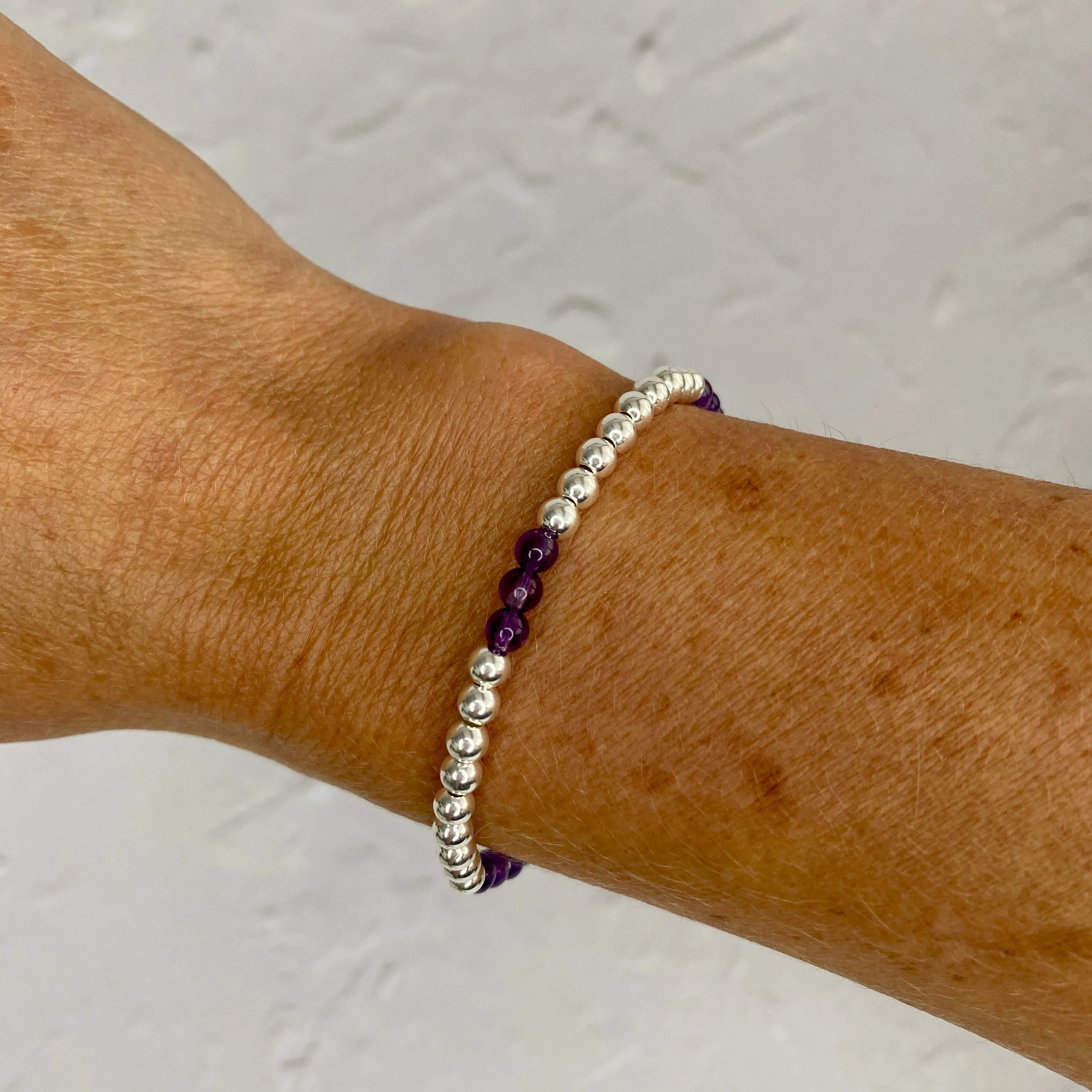 Amethyst Gemstone and Silver Bead Bracelet