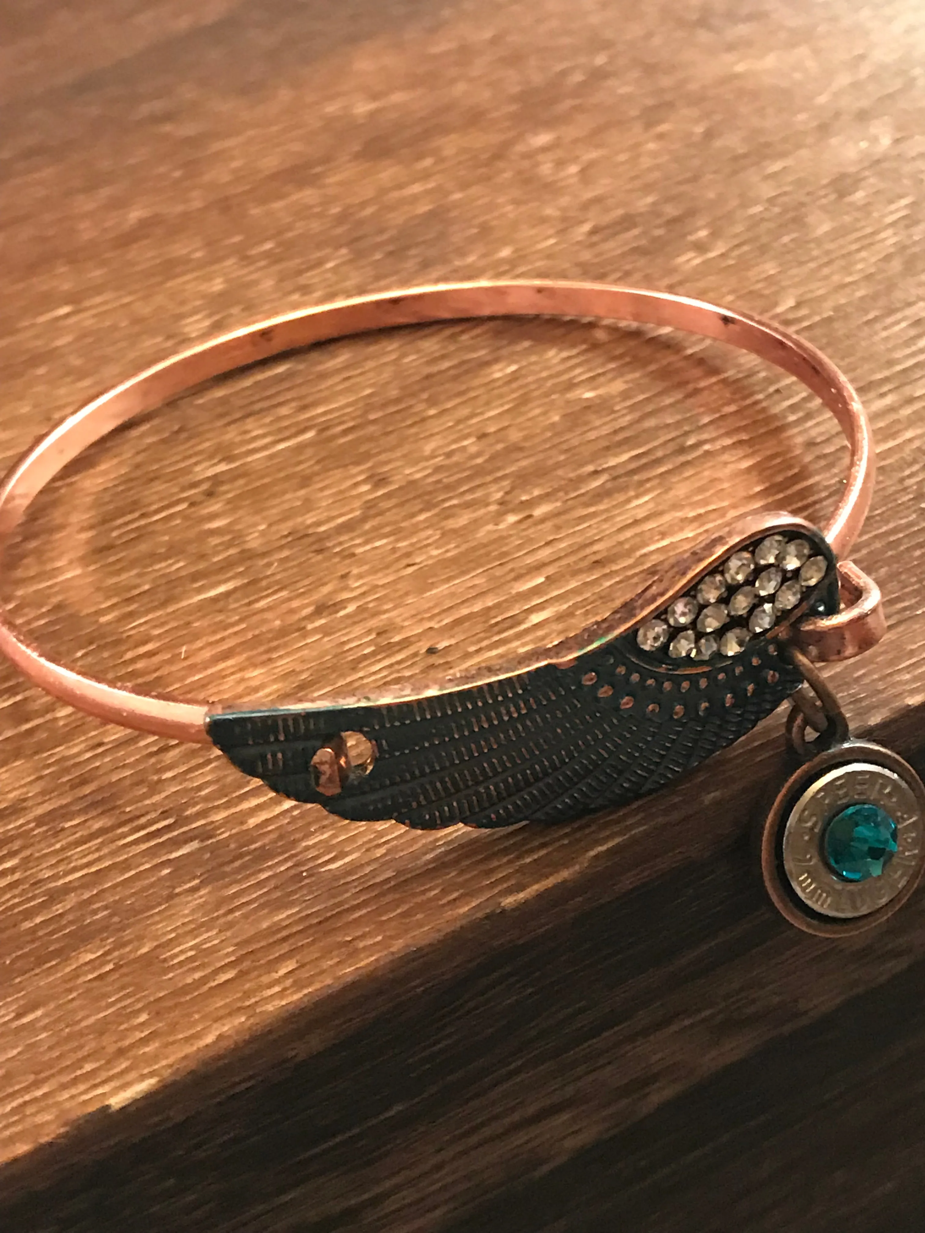 Antique copper feather bracelet