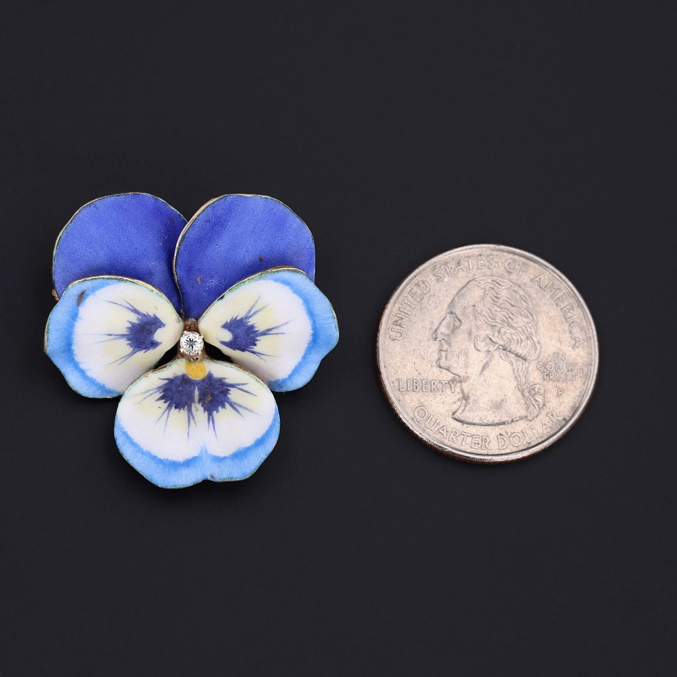 Antique Enamel Pansy Brooch of 14k Gold
