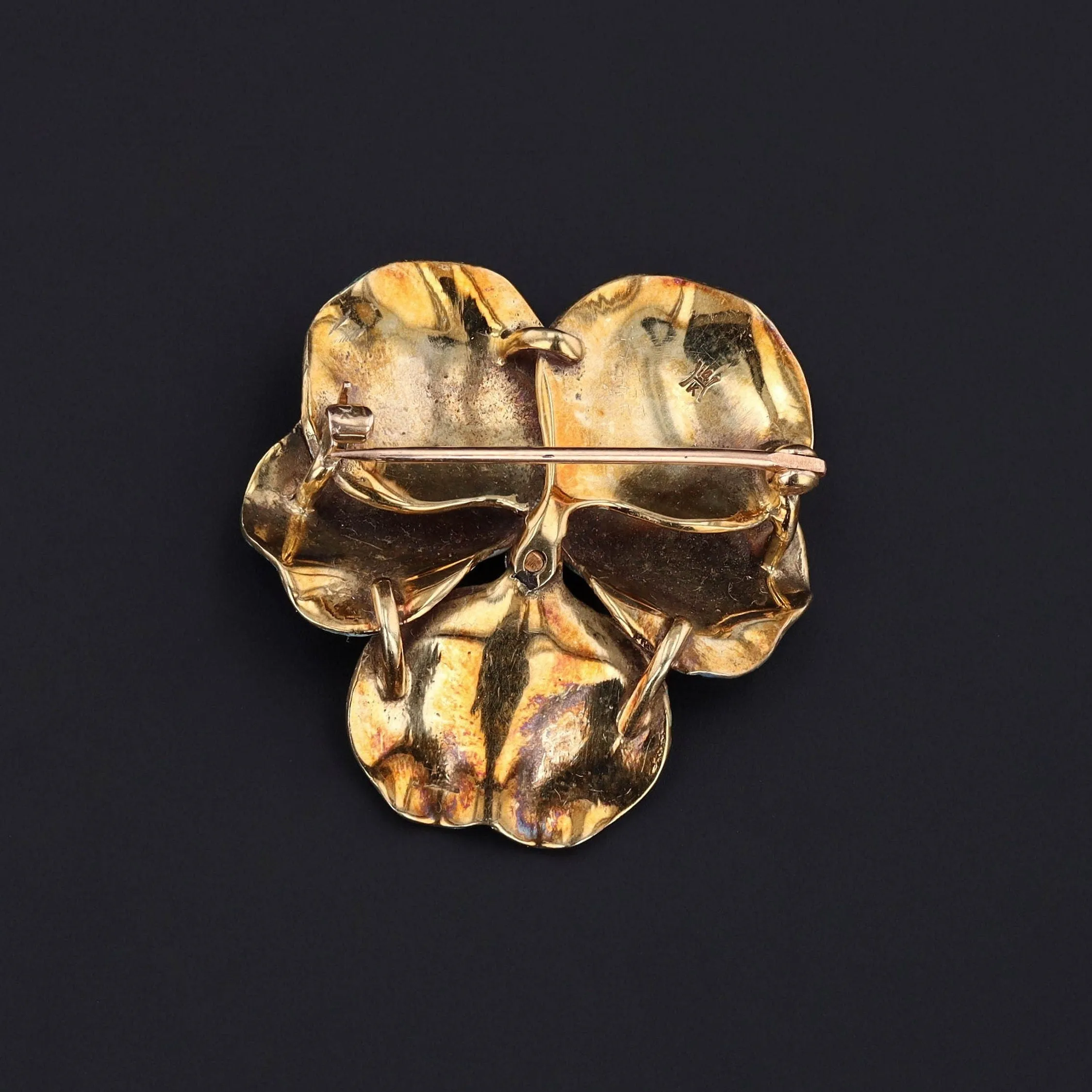 Antique Enamel Pansy Brooch of 14k Gold
