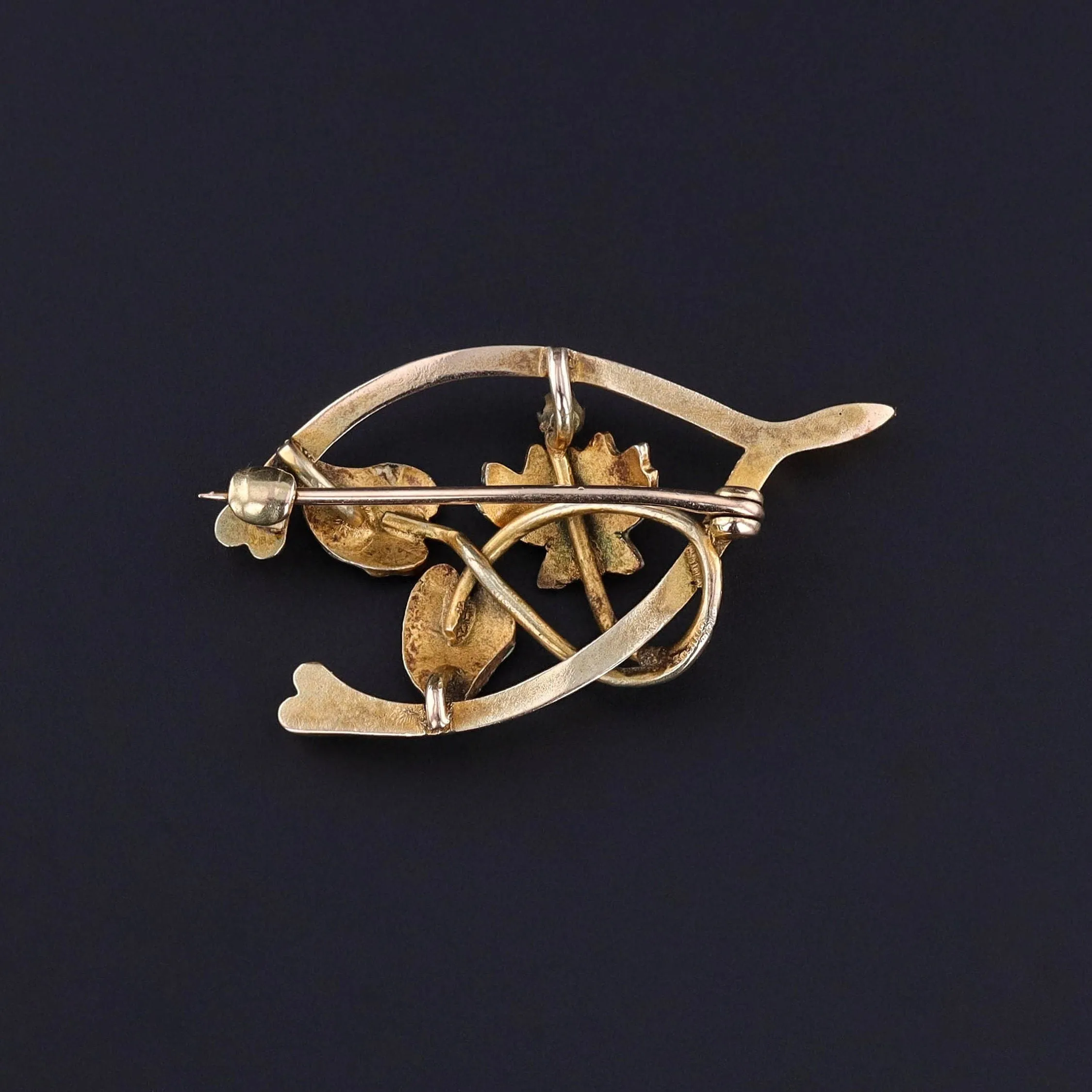 Antique Floral Wishbone Brooch of 14k Gold