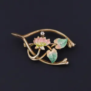 Antique Floral Wishbone Brooch of 14k Gold