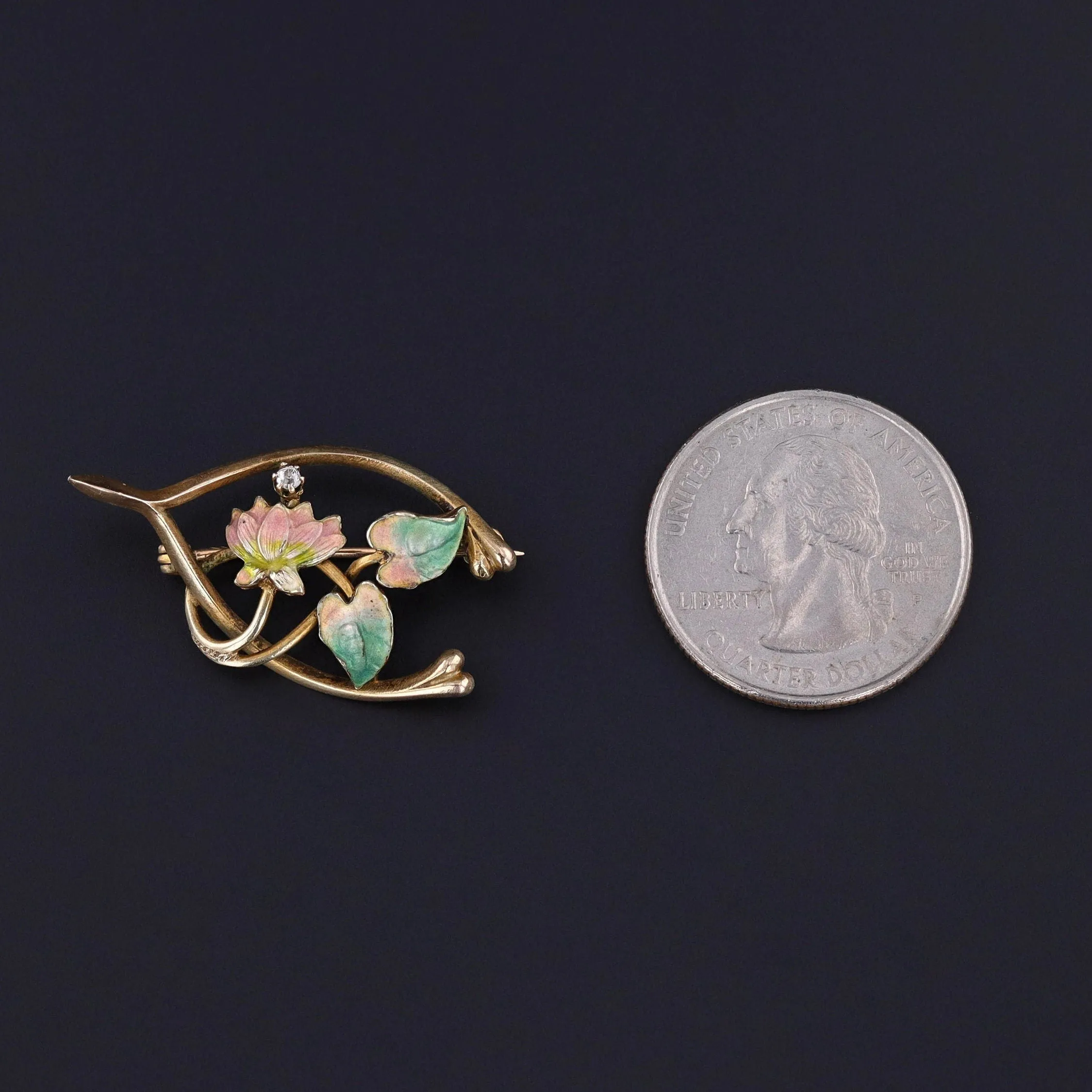 Antique Floral Wishbone Brooch of 14k Gold