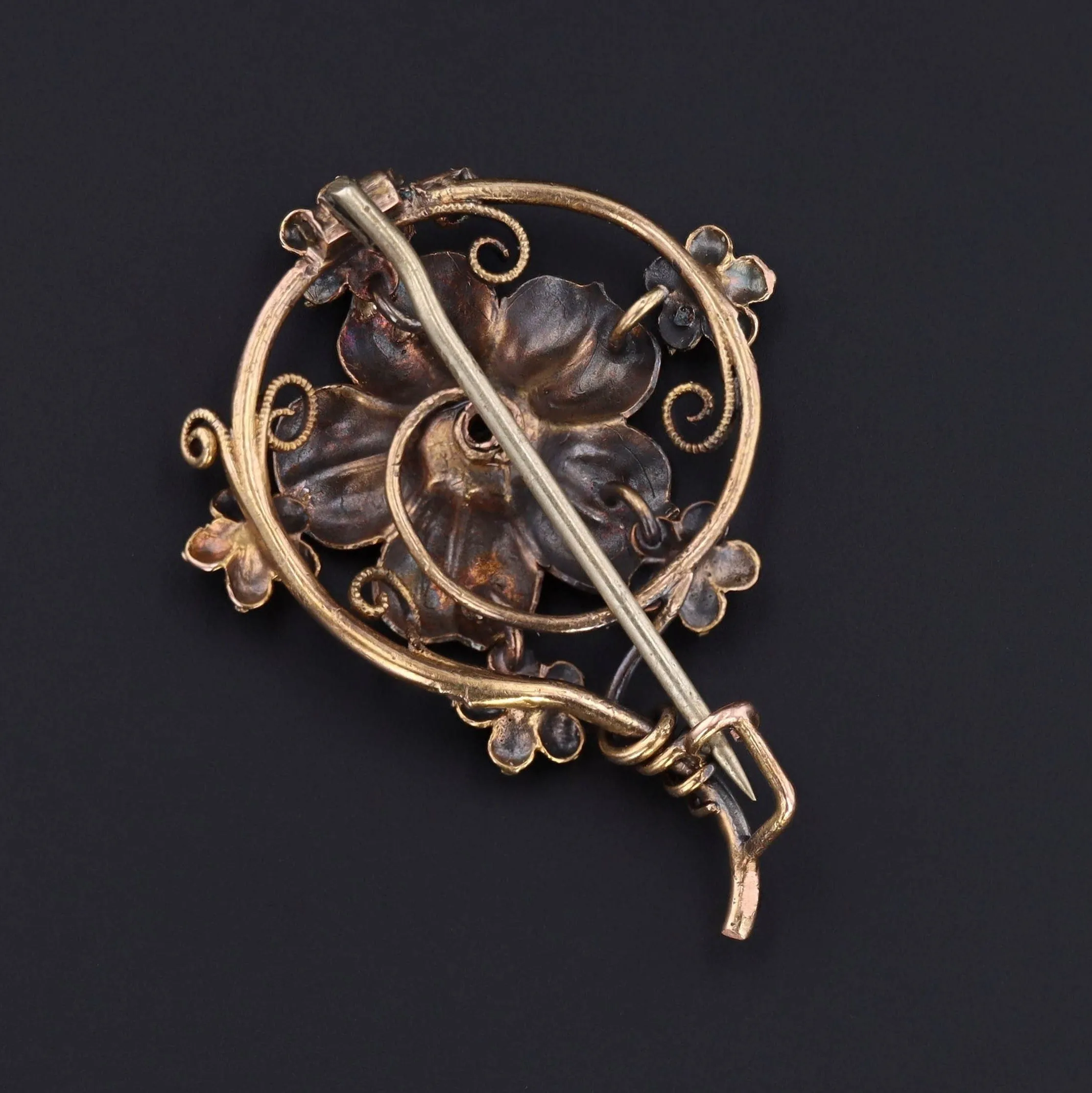 Antique Flower Brooch | Antique 10k Gold & Diamond Brooch