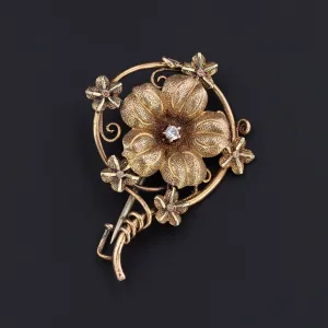 Antique Flower Brooch | Antique 10k Gold & Diamond Brooch