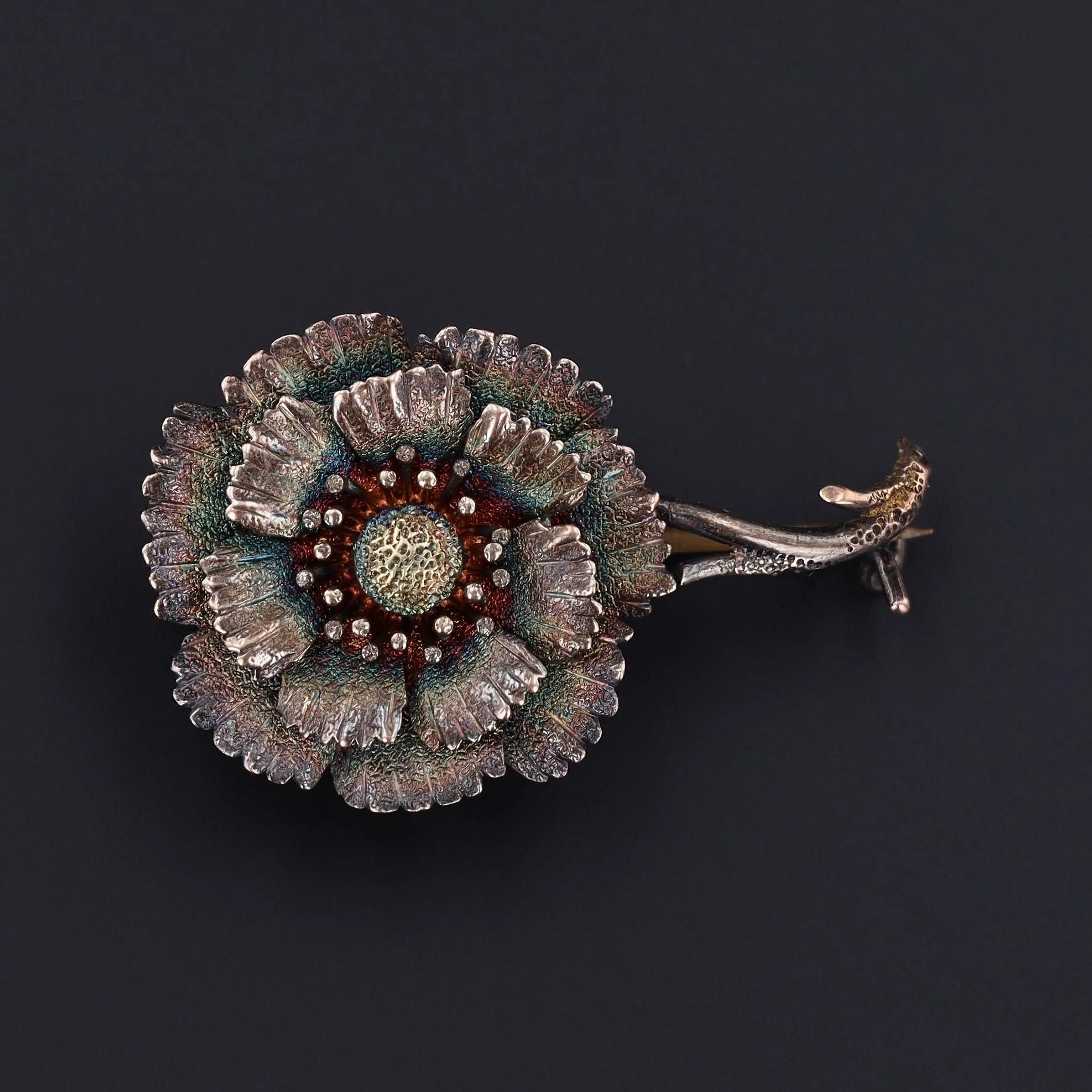 Antique Flower Brooch of 14k Gold