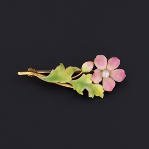 Antique Pink Enamel Flower Brooch | Art Nouveau Pin or Brooch by Krementz