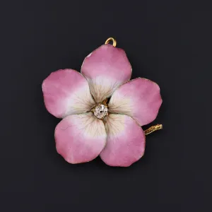 Antique Pink Flower Brooch or Pendant | Antique Enamel 14k Gold Flower