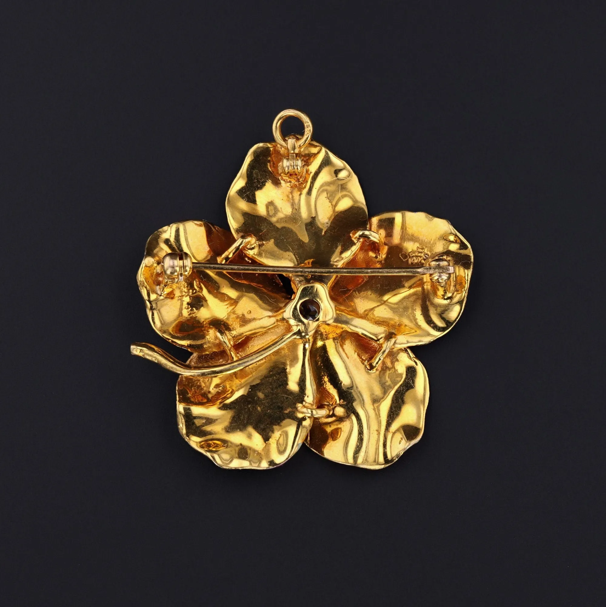 Antique Pink Flower Brooch or Pendant | Antique Enamel 14k Gold Flower