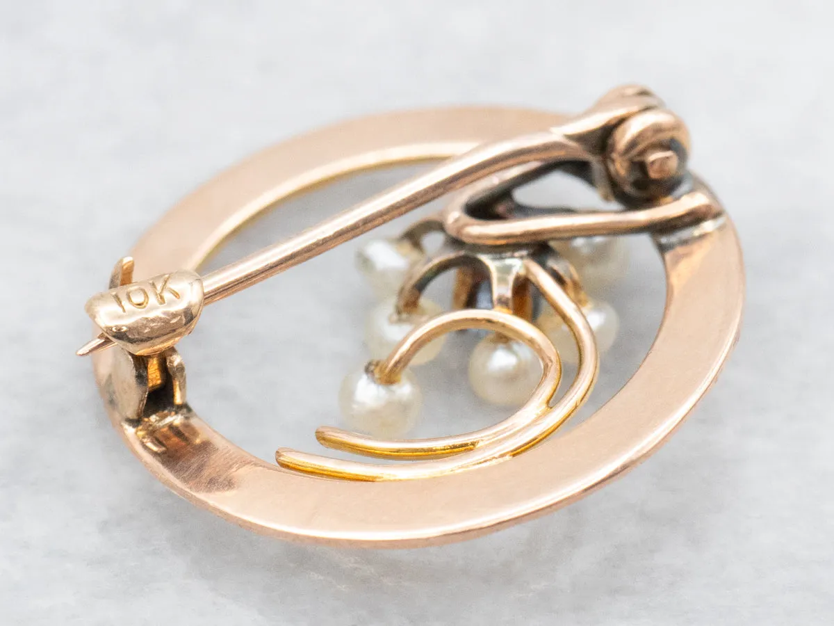 Antique Rose Gold Sapphire and Seed Pearl Floral Circle Pin