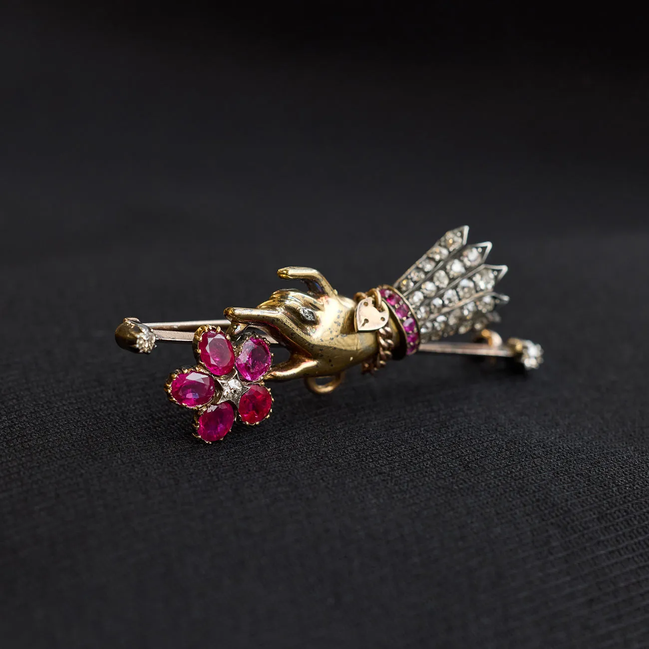 Antique Ruby and Diamond Mourning Hand Brooch