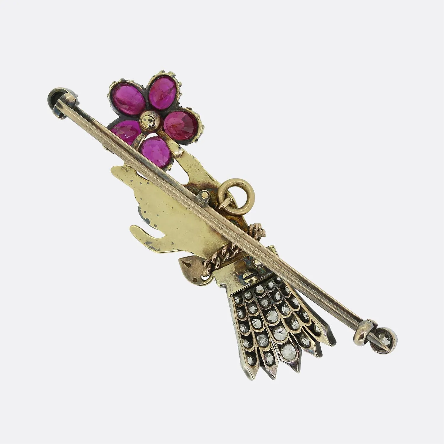 Antique Ruby and Diamond Mourning Hand Brooch