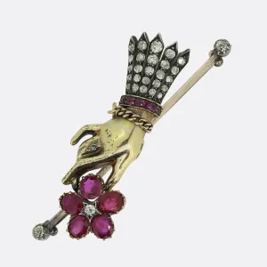 Antique Ruby and Diamond Mourning Hand Brooch