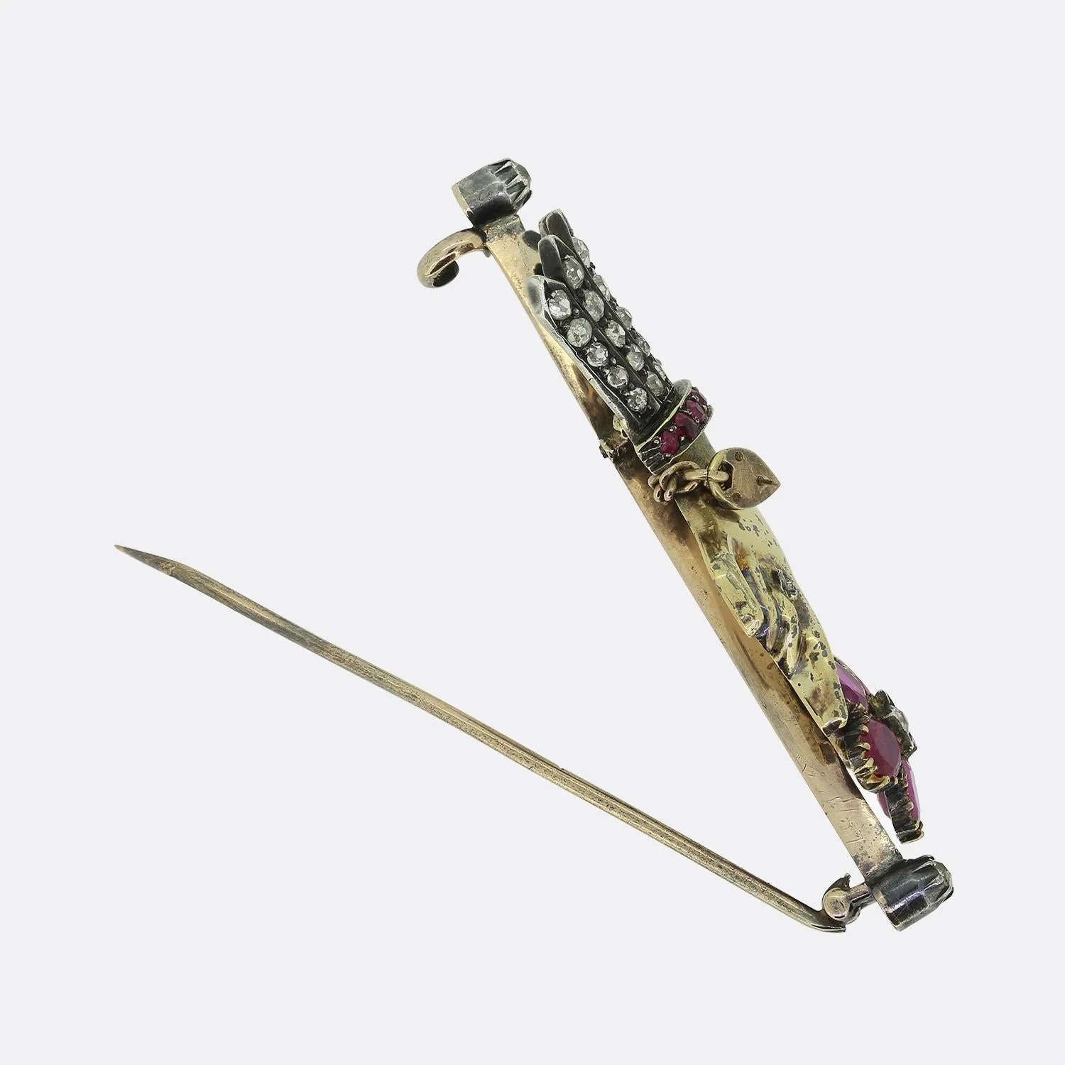 Antique Ruby and Diamond Mourning Hand Brooch