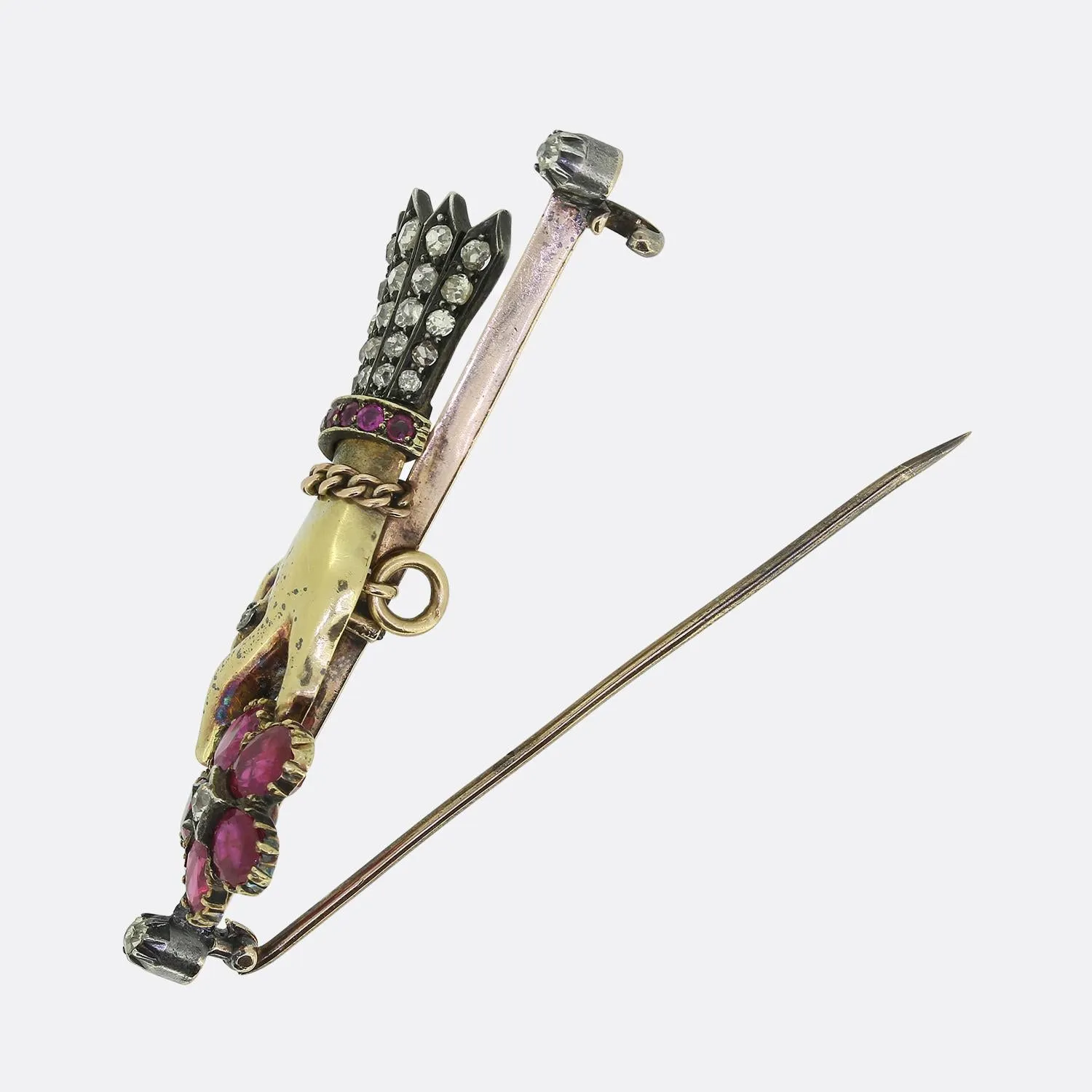 Antique Ruby and Diamond Mourning Hand Brooch