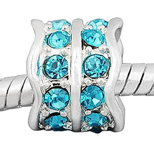 Aqua Marine  Crystals Charm March Birthstone  Charm European Bead Compatible for Most European Snake Chain Bracelet