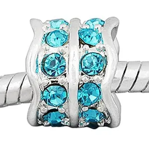 Aqua Marine  Crystals Charm March Birthstone  Charm European Bead Compatible for Most European Snake Chain Bracelet