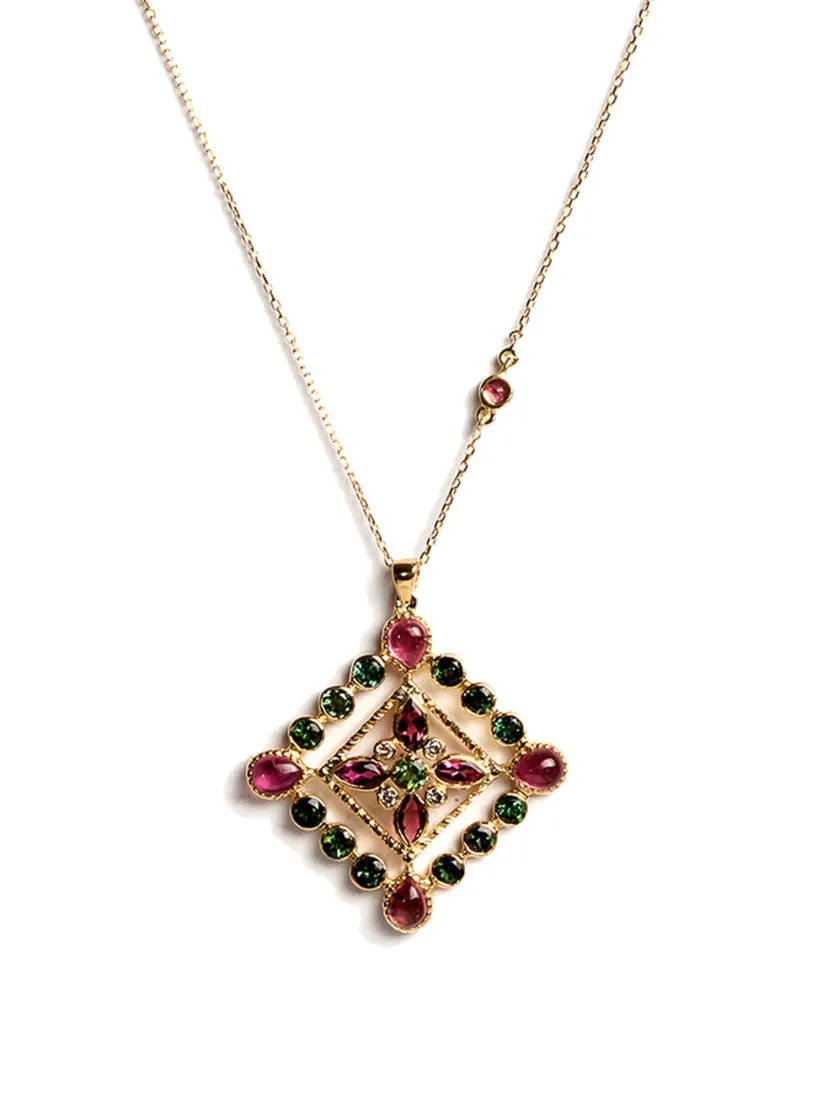 Arabesque Filigree Necklace with Multicolored Tourmalines