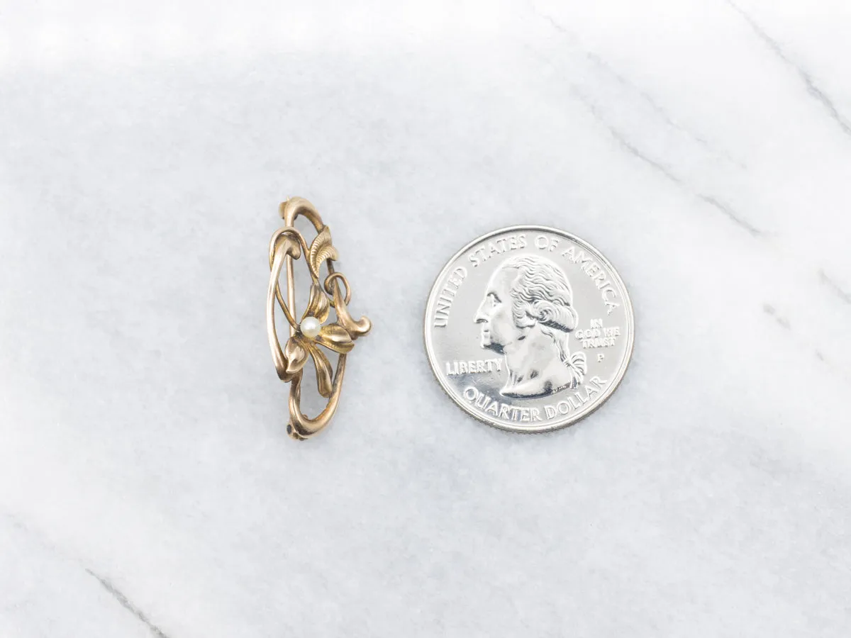 Art Nouveau Floral Brooch with Seed Pearl Accent