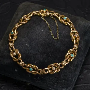 Art Nouveau Turquoise & Pearl Infinity Knot Bracelet