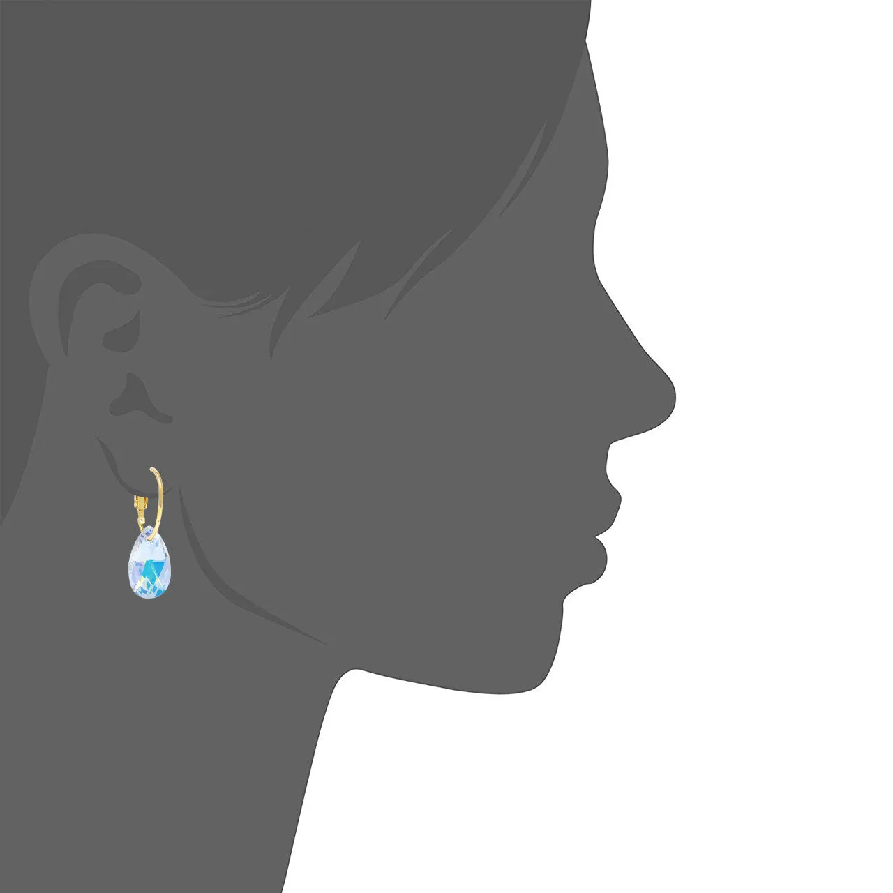 Aurora Small Drop Earrings with Clear Multicolor Aurore Boreale Pear Crystals from Swarovski Gold Plated