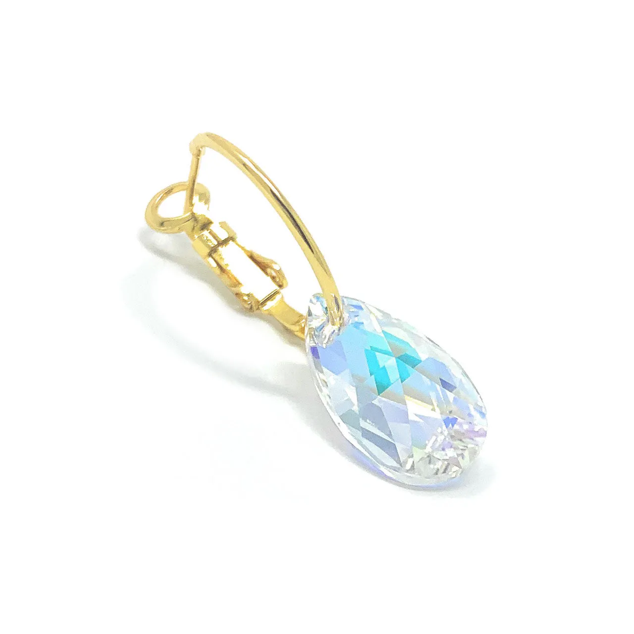 Aurora Small Drop Earrings with Clear Multicolor Aurore Boreale Pear Crystals from Swarovski Gold Plated