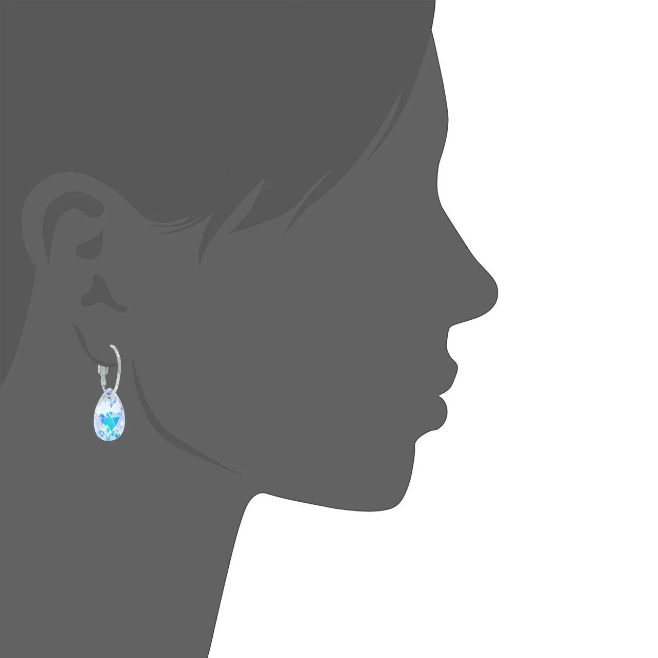 Aurora Small Drop Earrings with Clear Multicolor Aurore Boreale Pear Crystals from Swarovski Silver Toned Rhodium Plated