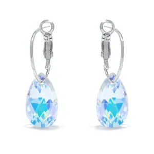 Aurora Small Drop Earrings with Clear Multicolor Aurore Boreale Pear Crystals from Swarovski Silver Toned Rhodium Plated