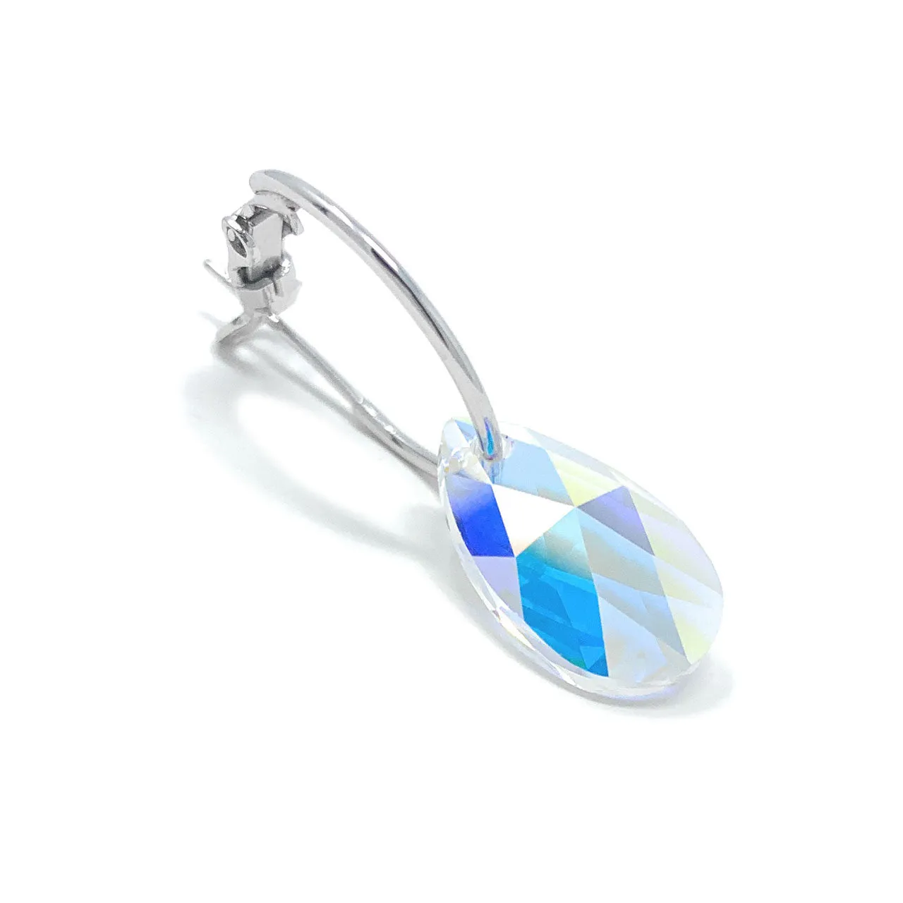 Aurora Small Drop Earrings with Clear Multicolor Aurore Boreale Pear Crystals from Swarovski Silver Toned Rhodium Plated