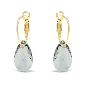 Aurora Small Drop Earrings with Grey Silver Shade Pear Crystals from Swarovski Gold Plated