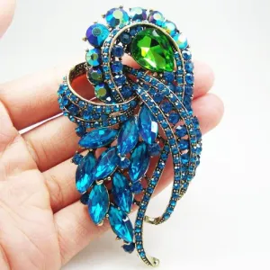 Austria Crystal Elegant Flowers Cluster Gold Tone  Green  Brooch Pin