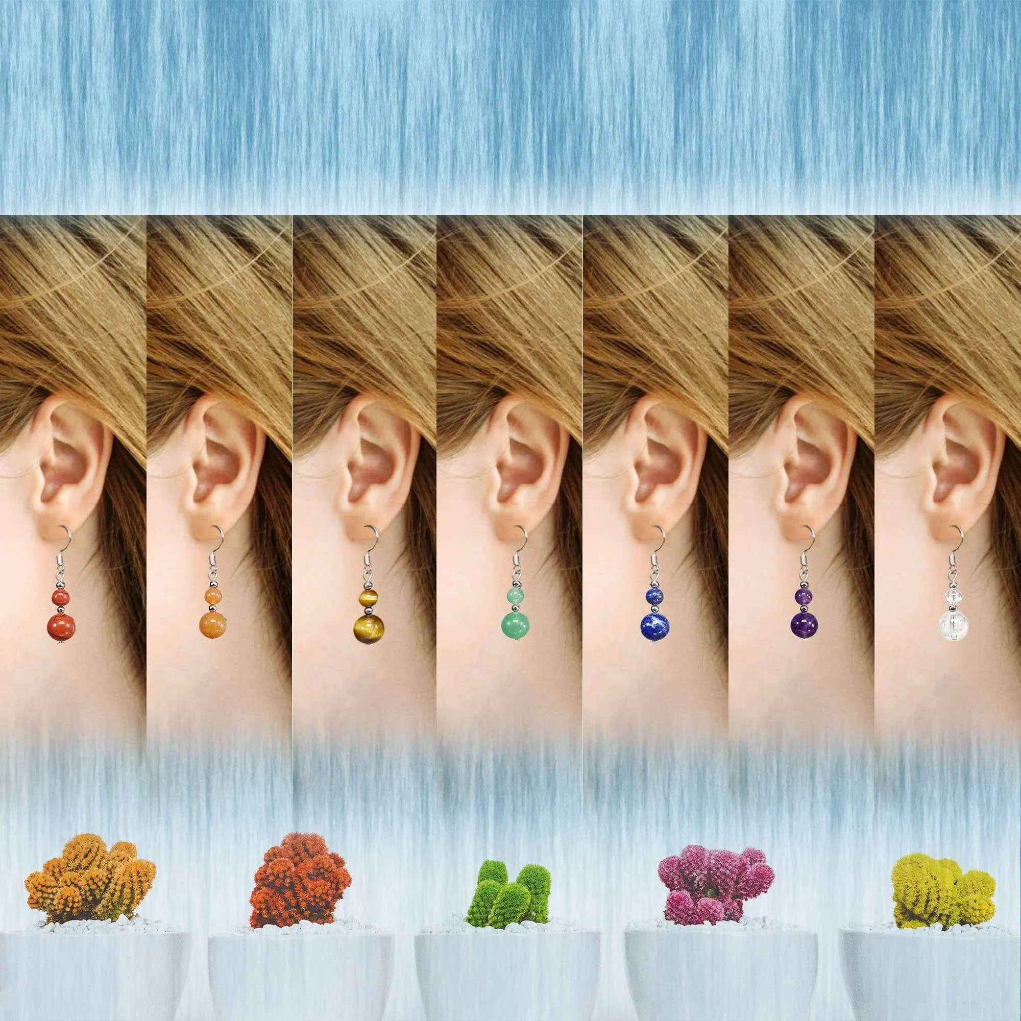 Ayriwoyi Beaded Stone Earrings Dangle Earrings for Women Healing Crystal Earrings Colorful Chakra Earrings Drop Earrings Lightweight Gemstone Earrings