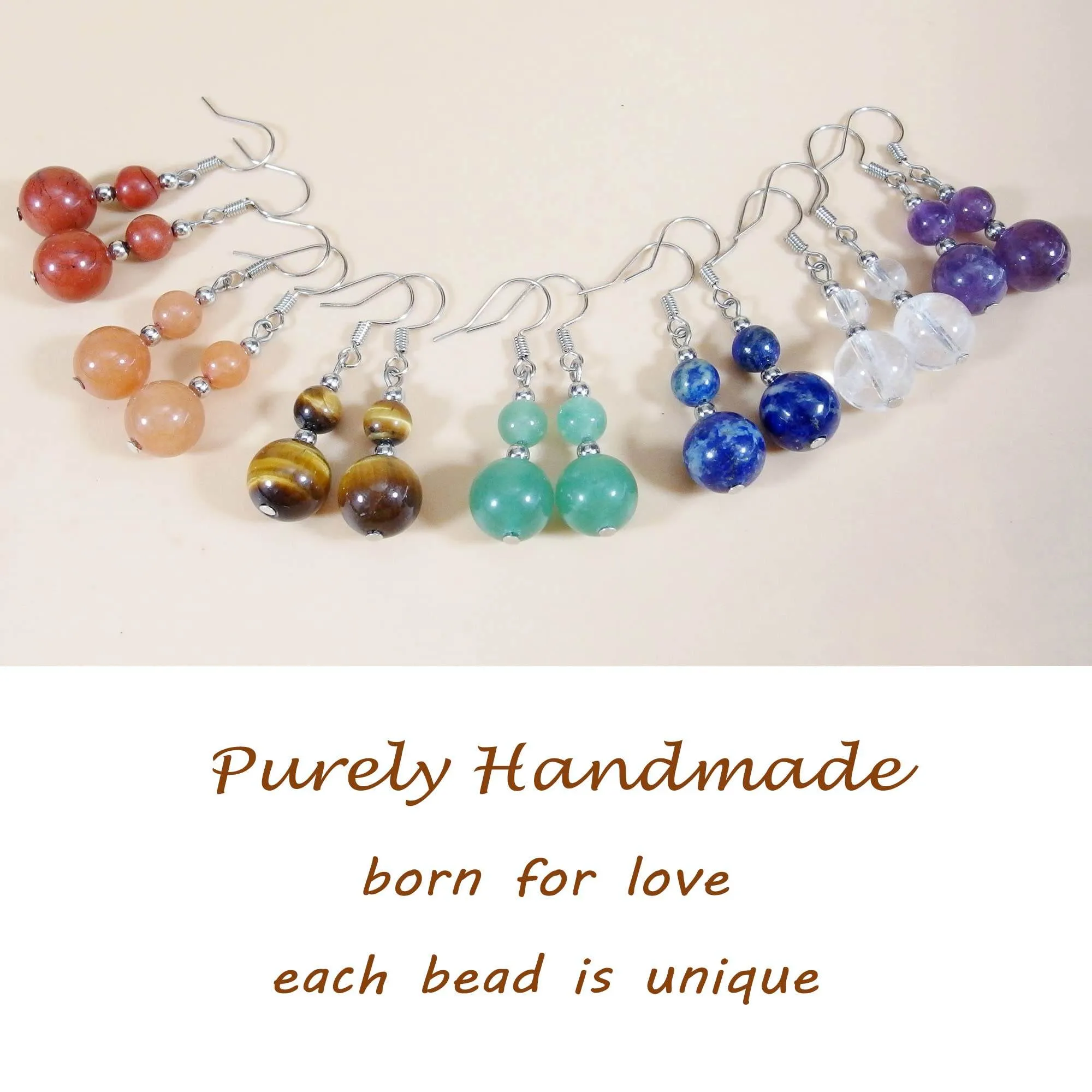 Ayriwoyi Beaded Stone Earrings Dangle Earrings for Women Healing Crystal Earrings Colorful Chakra Earrings Drop Earrings Lightweight Gemstone Earrings