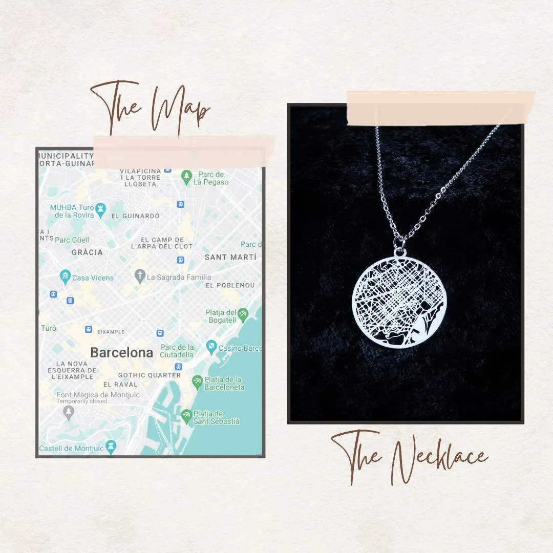 Barcelona Silver - City Map Necklace
