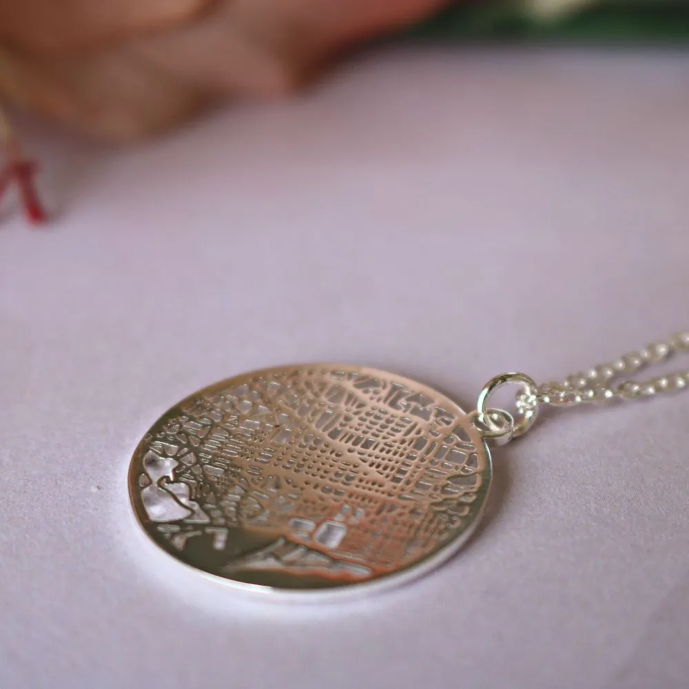 Barcelona Silver - City Map Necklace