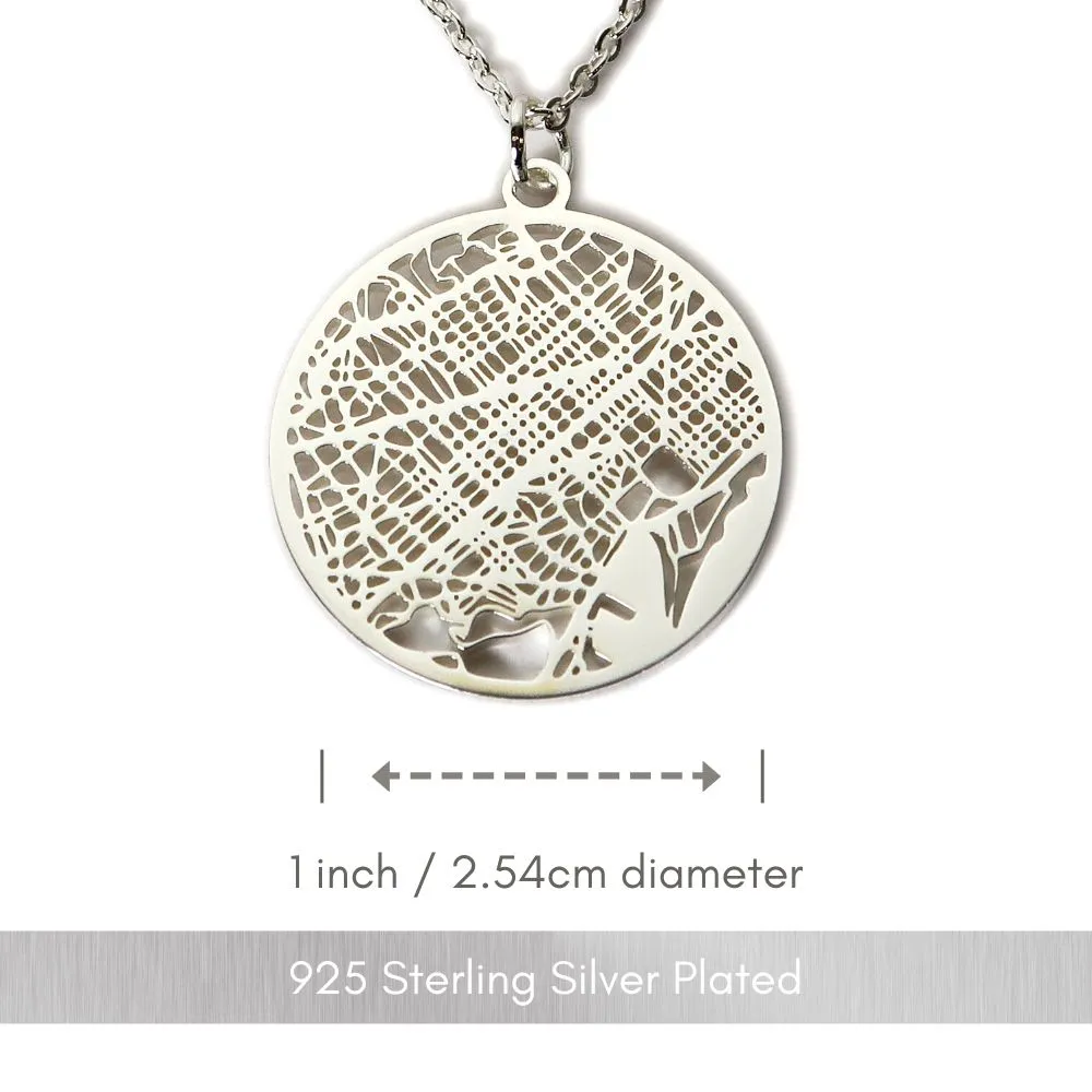 Barcelona Silver - City Map Necklace