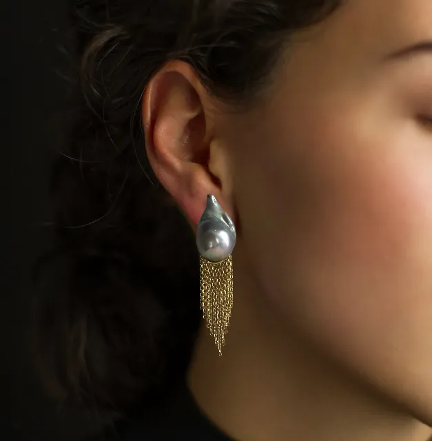 Baroque Pearl Earrings with Fringe Backs