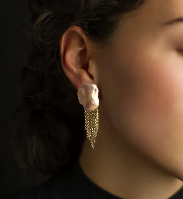 Baroque Pearl Earrings with Fringe Backs