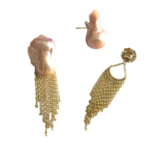 Baroque Pearl Earrings with Fringe Backs